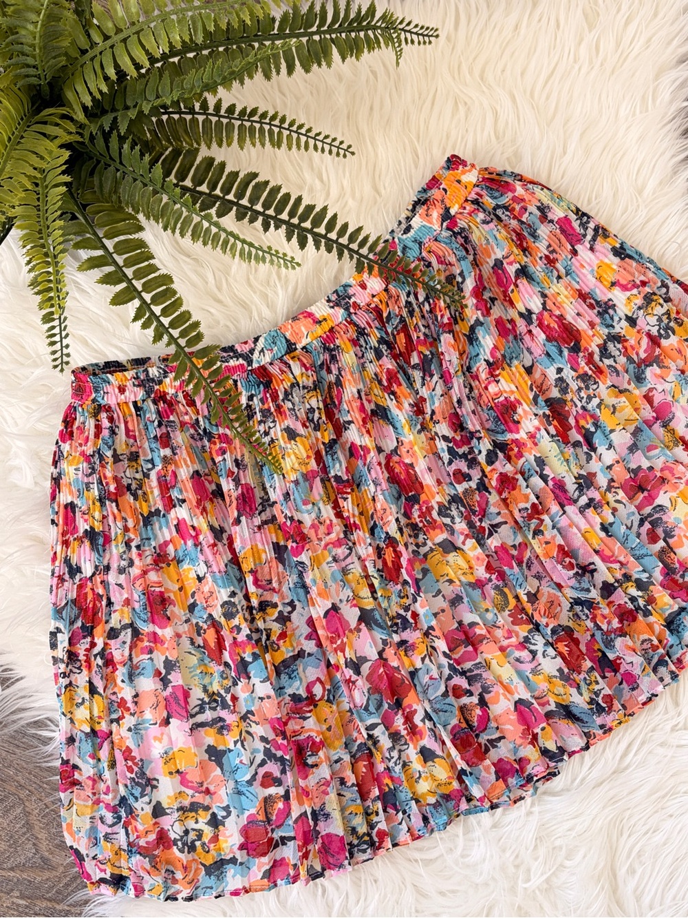 BCBGeneration Floral Pleated Skirt in Pink, Yellow & Blue